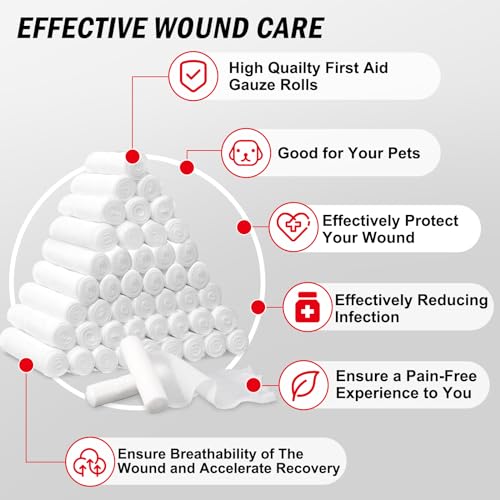 DMSKY 180 Pack Gauze Rolls, 4 in x 4.1 Yards | Individually Wrapped Gauze Wrap Roll for Wounds, Premium Rolled Gauze Bandage Wrap, Mummy Wraps - color: 180pack, size: 4 IN