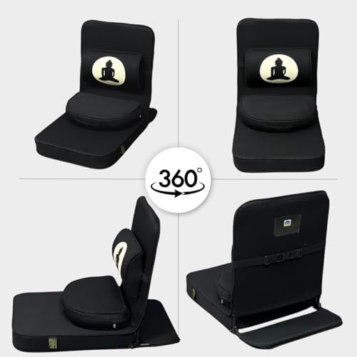 Friends Of Meditation 4-in-1 Folding Buddha Chair – Ergonomic Yoga Seat with Half-Moon Zafu, Detachable Lumbar Support & Carry Case – Black - color: Black