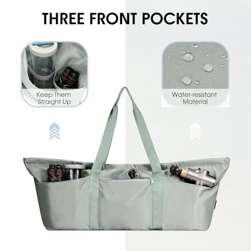 sportsnew Large Yoga Mat Bag Trolley Sleeve Gym Carrier Shoe Bag Wet Pocket | water-resistant fabric, large capacity,wide full-zip opening,separate shoe bag,2 yoga mat holder straps,multi-pocket storage - color: Green