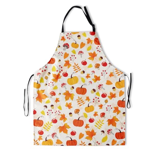 Artist Painting Apron with 2 Pockets Painters Art Aprons Gifts for Women Men - color: Fall Pumpkin With Maple Leaves