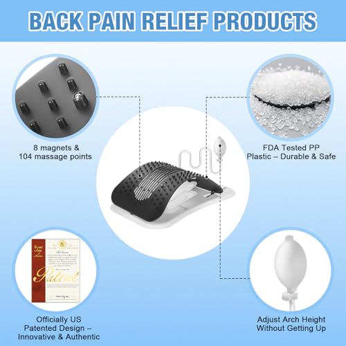 Back Stretcher, Pneumatic Inflatable Lumbar Support Board with Hand Pump & Release Valve, Stepless Height Adjustment, Decompression-Style Stretching, Cracking Device Alternative (Black) - color: Black
