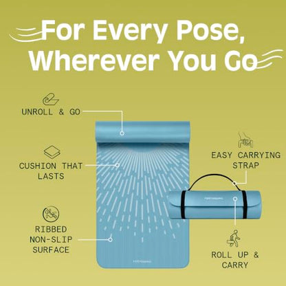 Retrospec Solana Yoga Mat Thick 1/2in Non-Slip Workout Mat with Nylon Strap - 72x24in Exercise Mat for Pilates, Stretching & Fitness - BPA Free, Easy Clean - color: Blue Mist