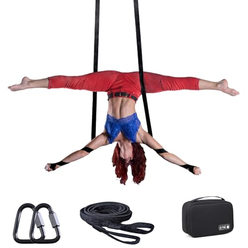 Aerial Straps Velvet Covers with Wrist Lockers, and Carabiners Straps Loop for Aerial Dance,Acrobtic Circus Props - color: Black, size: 6FT(2m)