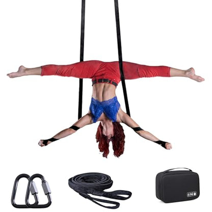 Aerial Straps Velvet Covers with Wrist Lockers, and Carabiners Straps Loop for Aerial Dance,Acrobtic Circus Props - color: Black, size: 6FT(2m)