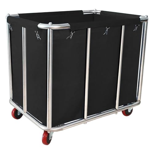 Laundry Cart with Wheels Commercial,400L Large Rolling Laundry Hamper - color: Black - 11.35 Bushels - Upgraded Version