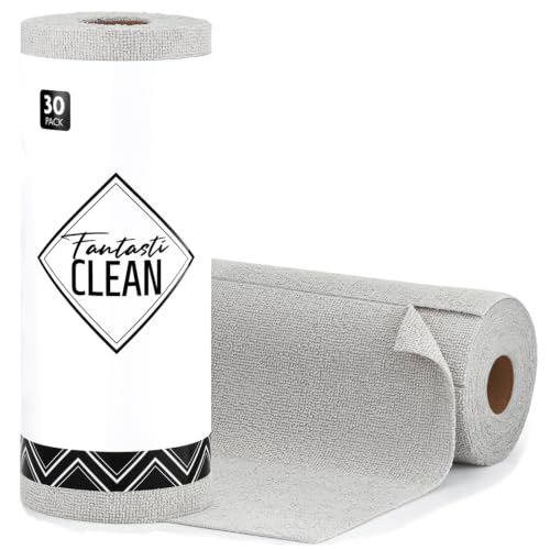 Fantasticlean Microfiber Cleaning Cloth Roll- 30 Sheets, 12" x 12" (Grey) - color: Grey, size: 30 pack