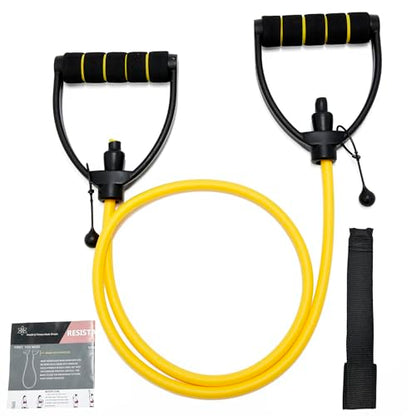 ZHIAMZ Exercise Bands with Handles, Resistance Tube & Door Anchor | Physical Therapy & Rehab, Natural Rubber Tube, Adjustable, D-Handles, Strength, Pilates, Workout - color: Yellow (E-Light)
