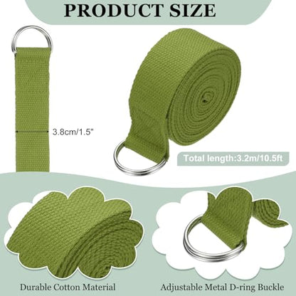 Yoga Strap for Stretching, Athletic Stretch Band with Adjustable Metal D Ring Buckle Yoga Bands - color: Dark Green, size: 10.5ft
