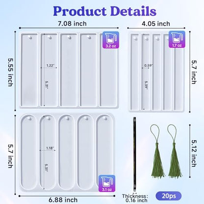 LET'S RESIN Bookmark Silicone Molds Set - 3 Shapes with 20Pcs Tassels - size: 3 style