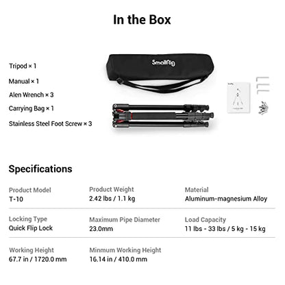 SmallRig T-10 68" Foldable Aluminum Camera Tripod/Monopod | Max. Payload 33lb, Height Adjustable from 19.7" to 67.7", Works With Cameras and Phones.