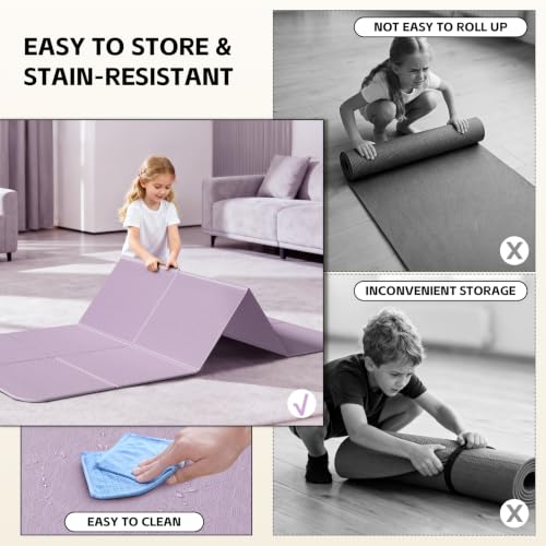 LVME Foldable Yoga Mat,（75"x31.5"）Extra Large Travel Mat - color: Lavender Purple