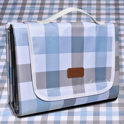 80"x80" Extra Large Waterproof Outdoor Mat - Sandproof Foldable Picnic Blanket for Family Camping, Backyard, Beach Parties - Heavy Duty & Easy Storage (Blue&Gray) - color: Blue Gray, size: 80" x 80"