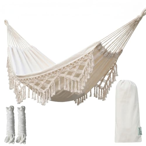 Canvas Hammock 122" Long X 59" Wide 2 Person Hammock 440 pounds Maximum Weight Applicable Scenes in Courtyard Autumn, Indoor Hanging Chairs, Beach Leisure (White Tassels, Full) - color: White Tassels, size: Full