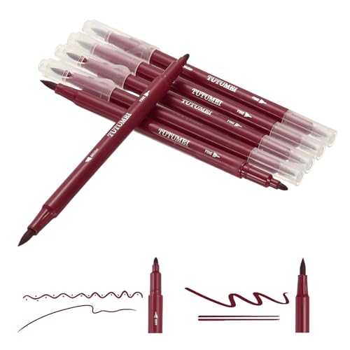 PATIKIL Dual Brush Markers, Wine Red Fine and Brush Tip Pen Artist Colored Marker Set Supplies for Adult Coloring Books Lettering Journaling Calligraphy Drawing Doodling, 6 Pcs - color: Wine Red