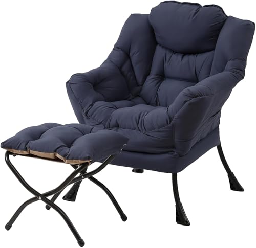Tiita Lazy Chair with Ottoman, Comfy Reading Accent Chair, Navy - color: Peach Skin Navy
