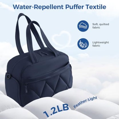 Women's Duffle Gym Bag, Carry-On Shoe Compartment for Weekender Overnight - color: Navy, size: Medium