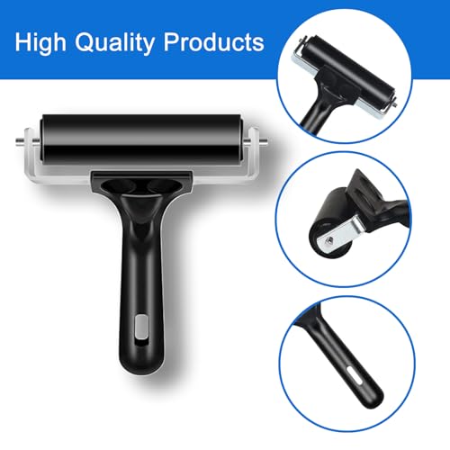 2 Pack Brayer Rollers, Professional Rubber Art Rollers with Comfortable Hand Feel, Suitable for Handmade Production, printmaking, Ink Coating, bonding, and Stamping Tools (4 inches+2.4 inches) Black