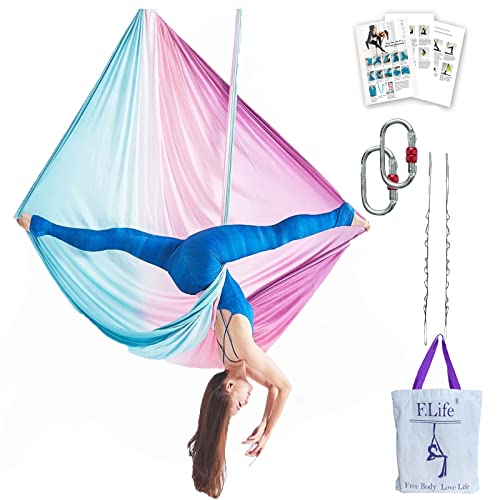 F.Life Aerial Yoga Hammock kit- Yoga Swing Multicolor 5 yards-Flying Yoga Include Daisy Chain,Carabiner and Pose Guide - color: Fairy Floss Omber
