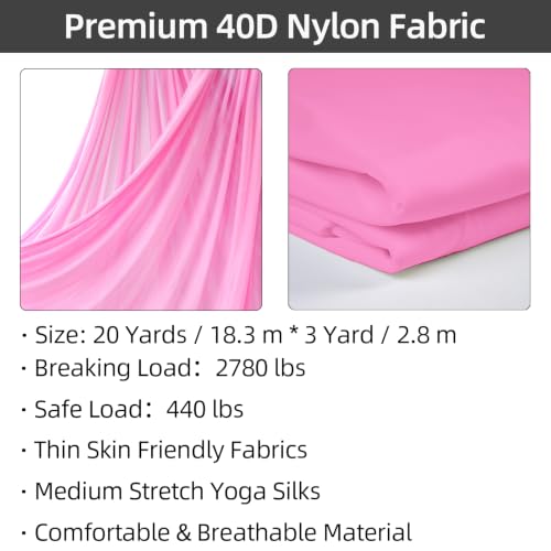 PRIOR FITNESS Aerial Silks Kit, SGS&CE Certified, 9/15/20Yards - color: Pink, size: L(20 Yards)