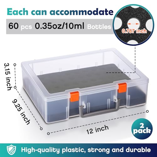 Patelai 2 Pack Alcohol Ink Storage Case and Paint Carrying Organizer Holder Fits 120 Pcs 0.78 Inch Bottles, Portable Storage Box with Foam Insert for Alcohol & Paint Ink, Art Supplies - size: 60*0.35 oz