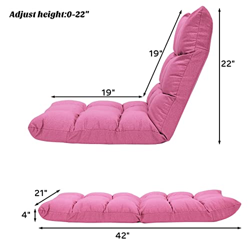 Giantex Adjustable Floor Gaming Sofa Chair 14-Position Cushioned Folding Lazy Recliner High Resilience Sponge, Breathable Cotton & Linen Fabric Sleeper Bed Couch Recliner (Pink) - color: Pink