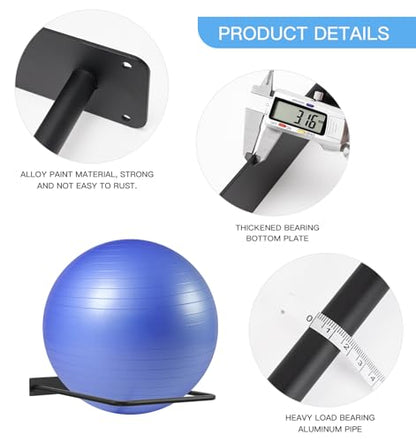 Large Stability Ball Wall Rack - Yoga Ball Storage Rack for Studio, Gym or Home (1 Black)