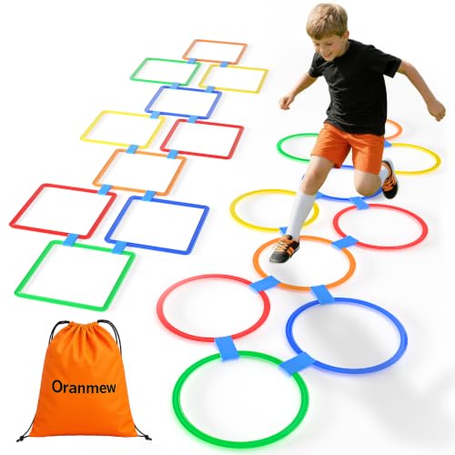 20Pcs 15" Square & Round Hopscotch Rings, Kids Agility Obstacle Course - style: 15" Square + Hoop – 2 Set
