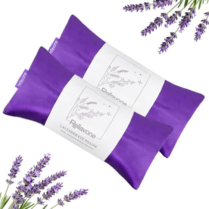 Lavender Eye Pillow for Relaxation, Yoga, Sleeping, Washable Weighted Eye Mask with Natural Flaxseeds & Lavender for Headache, Sinus, Dry Eyes Relief, Meditation Accessories, 2PK