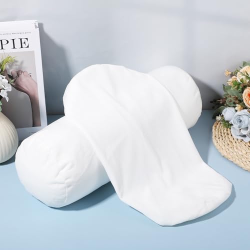 2 PCS Neck Roll Pillow Cover with Zipper, Round Neck Pillow Soft Bolster Pillows Covers White Breathable Cylinder Pillowcases for Cylindrical Cushion (16 X 6 Inch)
