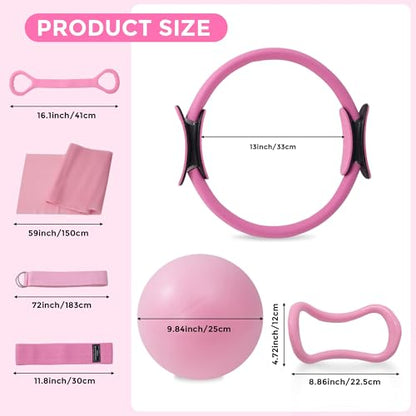 Home Pilates Kit Pilates Equipment Set for Women, Pilates Essentials Kit - color: Rose Pink - 11 Pieces Kit