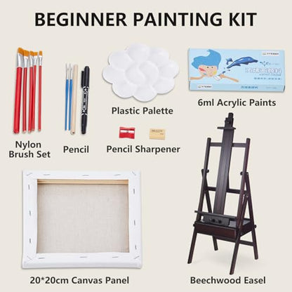 Beech Wood H-Frame Painting Easel with Storage Drawer, Walnut | Heavy-duty Studio Easel, Adjustable Height & Angle Floor Easel Stand, Holds 30"-48" Canvas, Foldable Artist Easel for Adults - color: Walnut