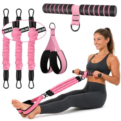 Pedal Resistance Bands with Handles, 90Lbs Adjustable Exercise Band Set - color: Pink
