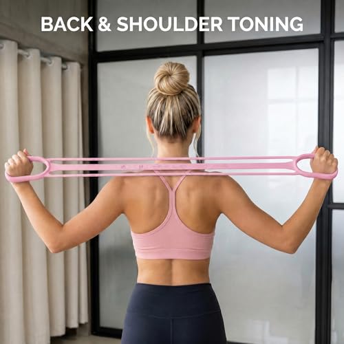 3 Pack Resistance Bands with Handles, Shoulder Trainer for Physical Therapy Home Workout Pilates, Ergonomic Grip Durable Exercise Bands - color: Pink (3 PCS)