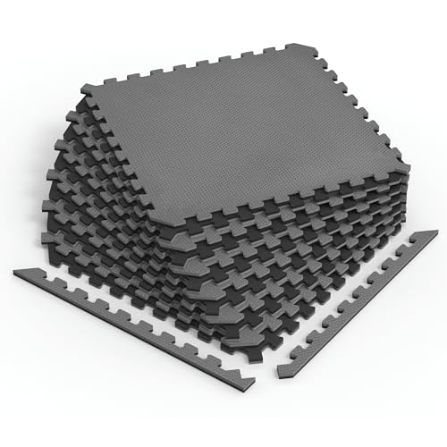 Norsk Dual-Sided Reversible 1/2" Foam Exercise Mats for Home Gym - Interlocking EVA Foam Tiles - color: Gray/Black, size: 12 Tiles - 48 Sq. Ft.
