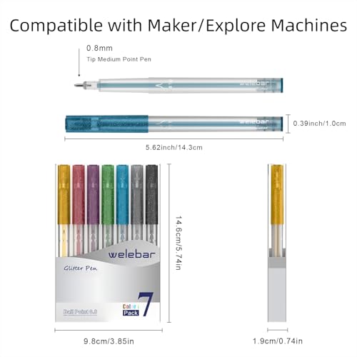 Glitter Gel Pen Set Compatible with Cricut Maker 3/Maker 4/Maker/Explore 3/4/5/Air 2/Air, 0.8 Tip Glitter Pen Set of 7 Pack Medium Point Pen, Writing, Drawing, Invitations, Cards - color: 7 Glitter Pens