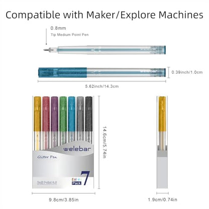 Glitter Gel Pen Set Compatible with Cricut Maker 3/Maker 4/Maker/Explore 3/4/5/Air 2/Air, 0.8 Tip Glitter Pen Set of 7 Pack Medium Point Pen, Writing, Drawing, Invitations, Cards - color: 7 Glitter Pens