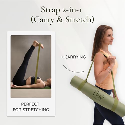 Premium PU Yoga Mat | Sweat-Activated Non-Slip Grip | Natural Rubber Base | Arch-Shaped Design with Carry & Stretch Strap | For Yoga, Pilates & Stretching & Workouts - color: matcha green