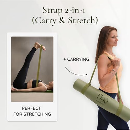 Premium PU Yoga Mat | Sweat-Activated Non-Slip Grip | Natural Rubber Base | Arch-Shaped Design with Carry & Stretch Strap | For Yoga, Pilates & Stretching & Workouts - color: matcha green