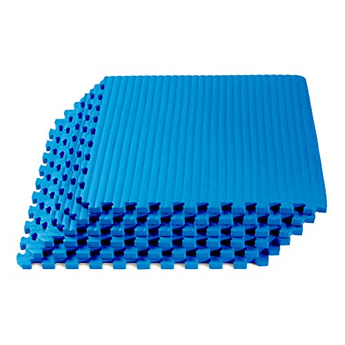 We Sell Mats 3/4 Inch Thick Martial Arts EVA Foam Exercise Mat, Tatami Pattern, Interlocking Floor Tiles for Home Gym, MMA, Anti-Fatigue Mats, 24 in x 24 in - color: Blue, style: 16 Square Feet (4 Tiles)