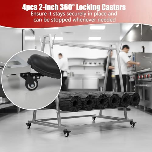 Floor Wash Rack and Mat Transporter, 40" x 28" x 42" Rolling Cart
