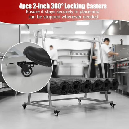 Floor Wash Rack and Mat Transporter, 40" x 28" x 42" Rolling Cart