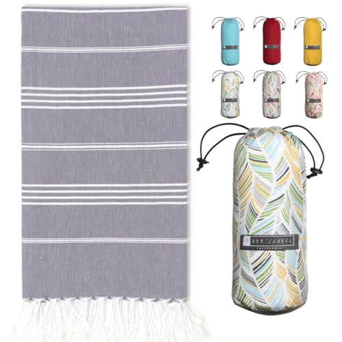 BAY LAUREL Turkish Beach Towel with Travel Bag 39 x 71 Quick Dry Sand Free Lightweight Large Oversized Towels Light - color: Lava With Yellow Floral Bag