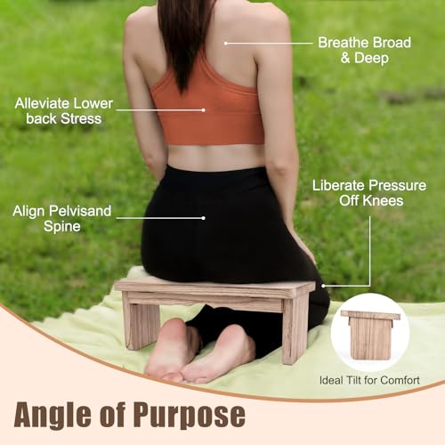 Meditation Bench Kneeling Stool Foldable Wooden Prayer Seat | foldable wooden meditation bench, kneeling prayer stool, ergonomic angled seat, lightweight portable, yoga mindfulness - color: Light Wood