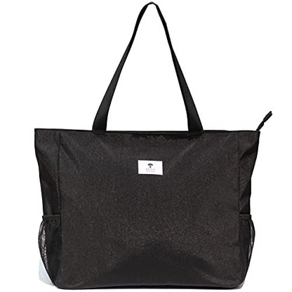 ESVAN LARGE BEACH BAG Water Resistant Lightweight 20 inch Women Oversize Tote Bag for Gym Beach Travel Pool Yoga Nurse - color: Black