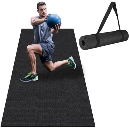 Large Exercise Mat 8'x5'|12'x6'|10'x6'|6'x4'|6'x2' Workout Mat for Home Gym Mats Exercise Heavy Duty Gym Flooring Fitness Mat Large Yoga Mat Cardio Mat for Weightlifting, Jump Rope, MMA, Shoe-Friendly - color: Black6'x2'