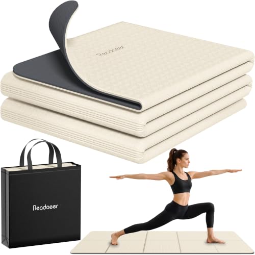 Readaeer Double Color Yoga Mat - 72"x24"x0.24" (6mm),Non-Slip TPE Exercise Mat - color: Beige