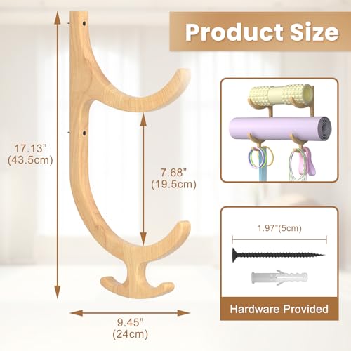 Wooden Yoga Mat Holder Wall Mount, Yoga Mat Storage Rack Organizer - color: Wood 2-tier