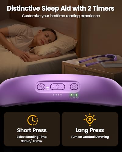 Glocusent Neck Light with Timer, 100 Hours Book Light for Bedtime Reading | Neck Reading Light, 3-Color, 5 Brightness, Bendable, Ergonomic, 1600mAh, Rechargeable, Eye Care, Sleep Aid, Travel Lock, Gift - color: Purple