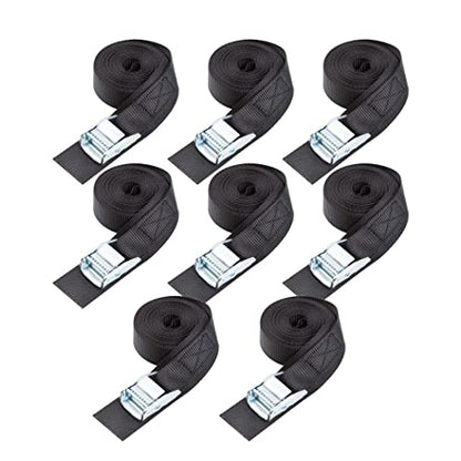 Cartman 1" x 15 ft Cam Buckle Straps, 8 Pack, 600 lb Break Strength, Black - color: Black, size: 8 PK