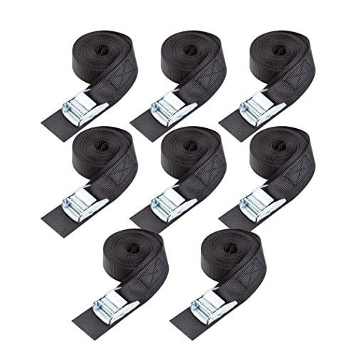 Cartman 1" x 15 ft Cam Buckle Straps, 8 Pack, 600 lb Break Strength, Black - color: Black, size: 8 PK